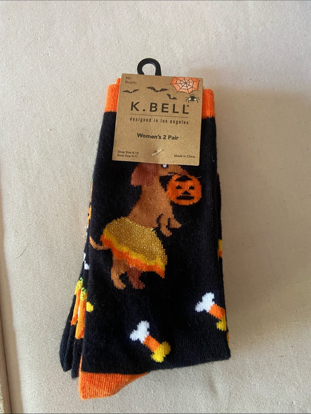 Women's Black & Orange Halloween Dog Crew Socks - 2 Pair
